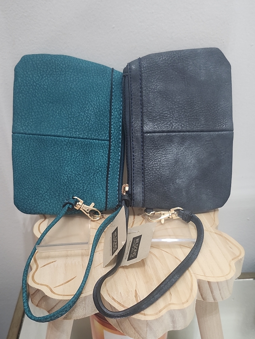 Wilsons Leather Teal and Charcoal Dual-Pocket Wristlet